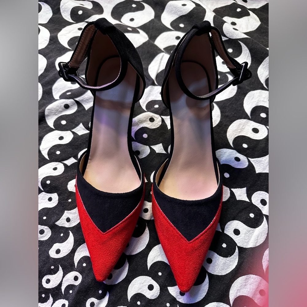 High-Heeled Shoes Ankle Strap Red & Black